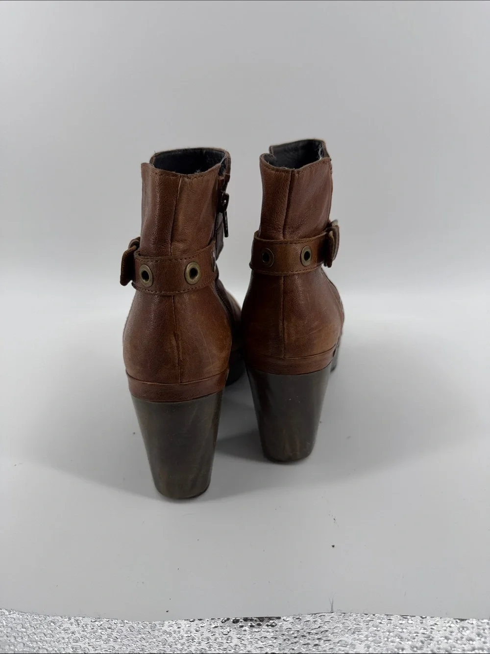 Stuart Weitzman Brown Leather Belted Clog Platform Moto Booties 10